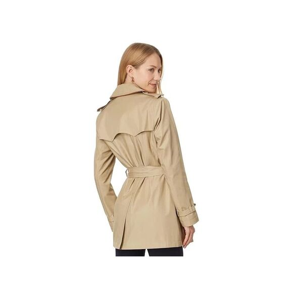 Lauren Ralph Lauren Short Double Breasted Trench Coach in Birch Tan Sz Large - Picture 2 of 6